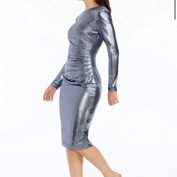 Dress the Population Emilia Dress Ice Blue Metallic Long Sleeve Bodycon Dress - Picture 3 of 4